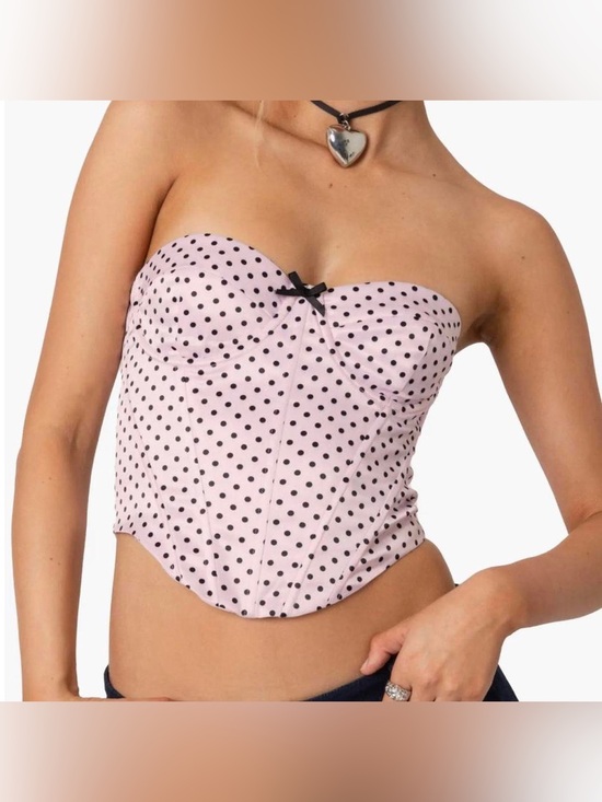 Edikted Tops - Edikted Pink Polka Dot Strapless Bustier Top🩷